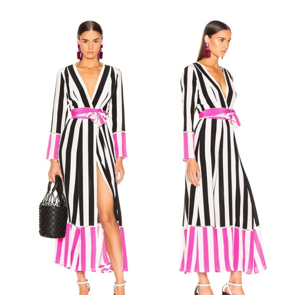 We are LEONE Silk Black + White Maxi Dress/Robe